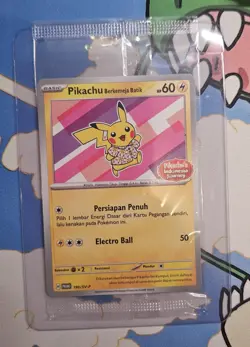 Pikachu Berkemeja Batik Flower Pink 190/SV-P Indonesia Promo Sealed Pokemon Card - Image 1
