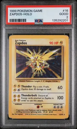 1999 Pokemon Base Set Holo Zapdos #16 PSA 2 - Image 1