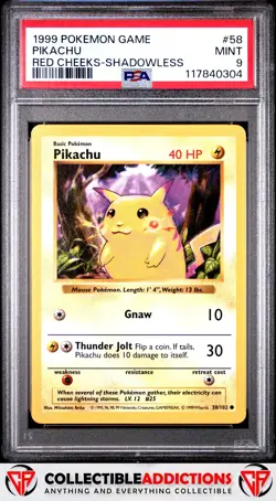 1999 Pokemon Game #58 Pikachu Red Cheeks-Shadowless PSA 9 - Image 1