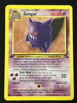 Pokemon Gengar 20/62 1st Edition Fossil (Never Played) *Near Mint* - Image 1