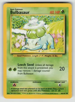 Bulbasaur 44/102 Common Base Set Pokemon LP - Image 1