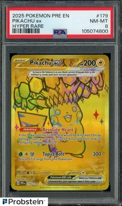 2025 Pokemon PRE EN Hyper Rare #179 Pikachu ex PSA 8 NM-MT - Image 1