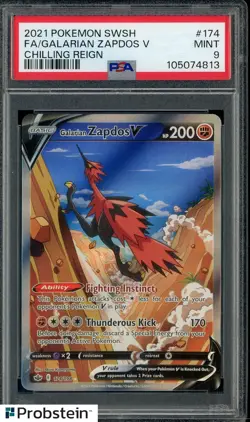 2021 Pokemon SWSH Chilling Reign #174 FA Galarian Zapdos V PSA 9 MINT - Image 1