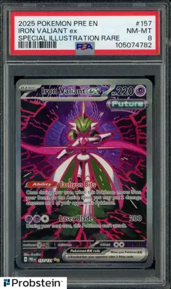 2025 Pokemon Pre En Special Illustration Rare #157 Iron Valiant ex PSA 8 - Image 1