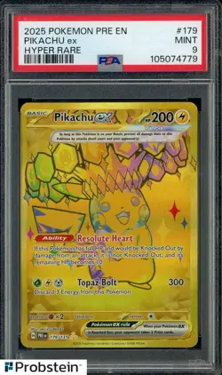 2025 Pokemon PRE EN Hyper Rare #179 Pikachu ex PSA 9 MINT - Image 1
