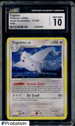 2008 Pokemon Great Encounters #11/106 Togekiss Holo CGC 10 GEM MINT - Image 1