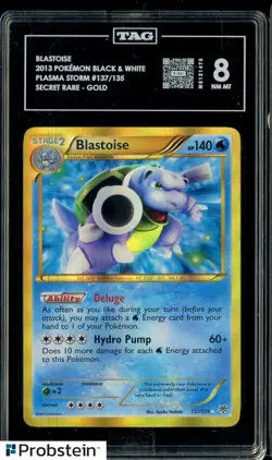 2013 Pokemon Black & White Plasma Storm #137/135 Blastoise Gold TAG 8 NM-MT - Image 1