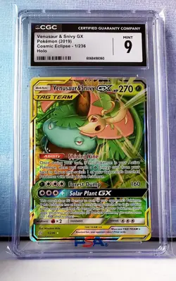2019 POKEMON COSMIC ECLIPSE HOLO #1/236 VENUSAUR & SNIVY GX CGC 9 (B) - Image 1