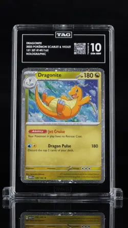 2023 POKEMON MEW EN-151 #149 COSMOS HOLO DRAGONITE TAG 10 TOP GRADE - Image 1