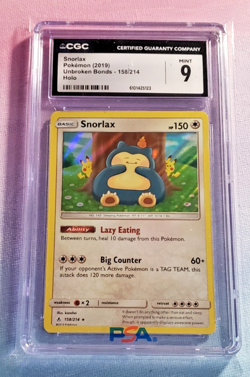 2019 POKEMON SUN & MOON UNBROKEN BONDS #158 SNORLAX-HOLO CGC 9 - Image 1