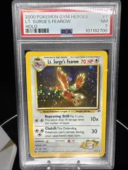 Pokemon 2000 Gym Heroes Lt. Surge's Fearow Holo Card #7/132 PSA 7 - Image 1