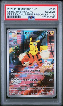 2023 POKEMON JPN SV-P PROMO #098 DETECTIVE PIKACHU PSA 10 - Image 1