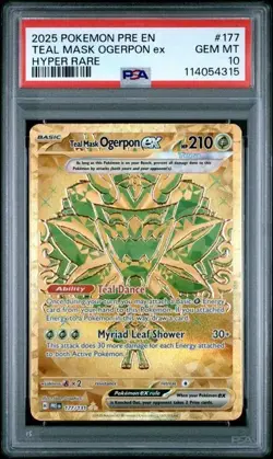 2025 POKEMON PRE EN-PRISMATIC EVOLUTIONS HYPER RARE TEAL MASK OGERPON EX PSA 10 - Image 1