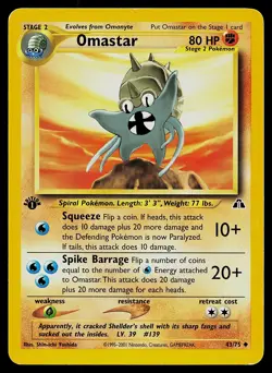 Pokemon Neo Discovery 43/75 1st Edition Omastar Pokemon Card - Image 1