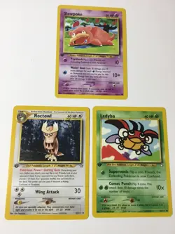 1st Edition Pokemon Neo Genesis Lot Ledyba Noctowl and Slowpoke Pokemon Cards - Image 1