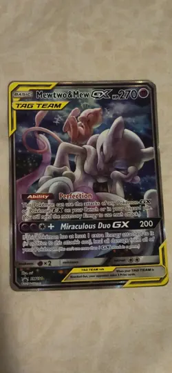 Pokemon Mewtwo & Mew Tag Team Black Star Promo SM191 Full Art HP W/trinket - Image 1