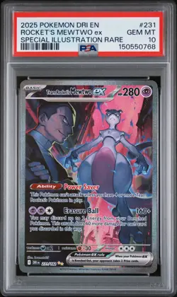 2025 POKEMON DRI EN-DESTINED RIVALS #231 TEAM ROCKET'S MEWTWO EX PSA 10 - Image 1