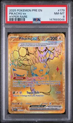 2025 Pokemon Pre En-Prismatic Evolutions #179 Pikachu Ex Hyper Rare PSA 8 - Image 1