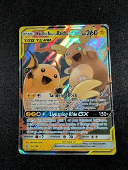 Pokemon GX Unified Minds Alolan Raichu Card 54/236 Ultra Rare SM Holo MP - Image 1