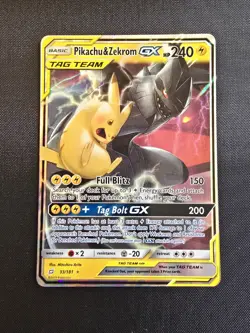 Pokemon Pikachu & Zekrom GX TAG TEAM Ultra Rare Holo 33/181 Sm-Team Up Card - Image 1