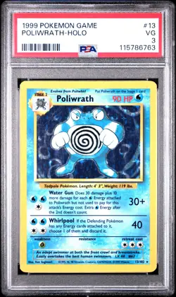 1999 POKEMON BASE SET UNLIMITED #13 POLIWRATH-HOLO PSA 3 - Image 1