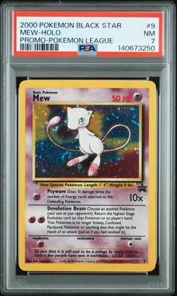 2000 POKEMON PROMO BLACK STAR POKEMON LEAGUE #9 MEW-HOLO PSA 7 - Image 1