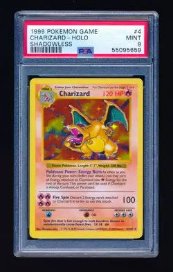 PSA 9 CHARIZARD 1999 POKEMON GAME #4/102 HOLO SHADOWLESS *AMAZING EYE APPEAL* - Image 1