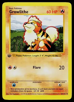 Pokemon Card - Growlithe 1st Edition Base Set Shadowless 28/102 - Image 1
