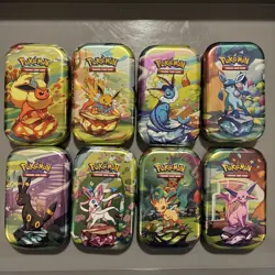 Pokemon Prismatic Eevee Evolutions Complete Set of 8 Tins - Empty No Cards Coins - Image 1