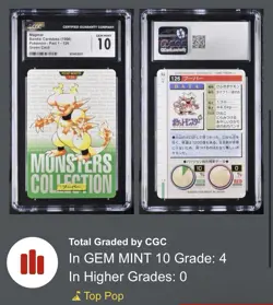 CGC 10 1996 Pokemon Rookie Bandai Carddass Magmar 126 Green card • POP 4 - Image 1