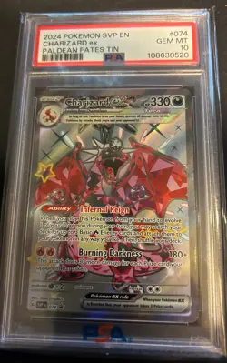 Charizard EX 074 SVP EN 2024 Pokemon Paldean Fates Tin PSA 10 Gem - Image 1