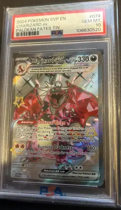 Charizard EX 074 SVP EN 2024 Pokemon Paldean Fates Tin PSA 10 Gem - Image 2