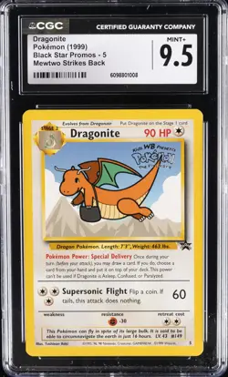 1999 POKEMON BLACK STAR PROMOS MEWTWO STRIKES BACK #5 DRAGONITE CGC 9.5 - Image 1