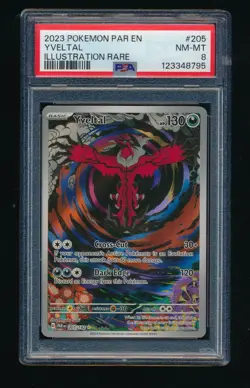 PSA 8 YVELTAL 205/182 SCARLET VIOLET PARADOX RIFT ILLUSTRATION HOLO 2023 POKEMON - Image 1