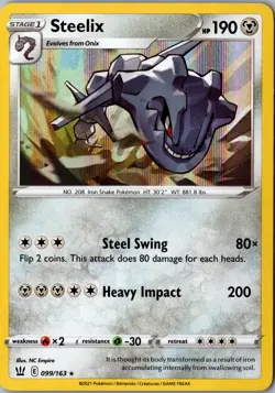 Steelix Holo 099/163 Holo Rare SWSH05: Battle Styles LP Pokemon Card Delete - Image 1