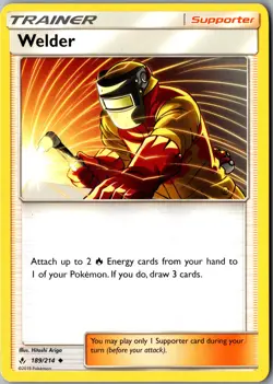 Welder 189/214 Uncommon SM - Unbroken Bonds LP Pokemon Card Delete - Image 1