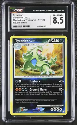 CGC 8.5 Tyranitar 2007 Mysterious Treasures 17/123 Reverse Holo Pokemon Card - Image 1