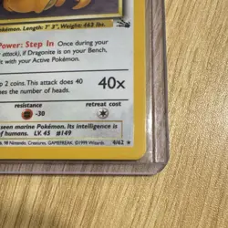 1999 Pokemon Dragonite Holo Rare 100 HP Fossil Card 4/62 - Great Condition - Image 4