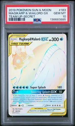 2019 POKEMON SUN & MOON TEAM UP SECRET FULL ART/MAGIKARP & WAILORD GX PSA 10 - Image 1