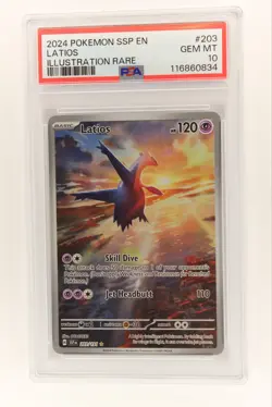 Pokemon Latios 203/191 Sv08: Surging Sparks Illustration Rare Holo PSA 10 - Image 1