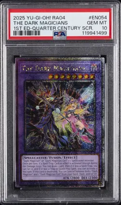 2025 YU-GI-OH! RA04-QUARTER CENTURY STAMPEDE #EN054 THE DARK MAGICIANS PSA 10 - Image 1