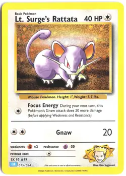 Trading Card Game Classic #015/034 Lt. Surge's Rattata - Image 1