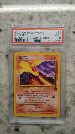 Pokemon Black Star Promo Moltres Aoki error Psa 9 - Image 1
