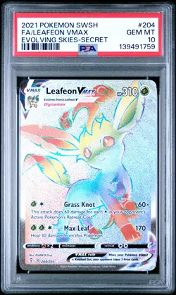 2021 POKEMON SWORD & SHIELD EVOLVING SKIES SECRET FULL ART/LEAFEON VMAX PSA 10 - Image 1