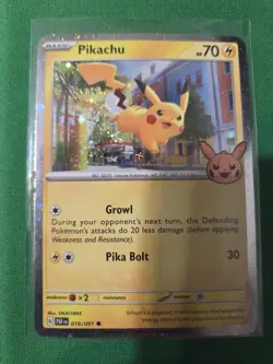 Pikachu 018/091 Sv02: Paldean Fates Cosmos Holo Trick Or Trade Pokemon NM - Image 1
