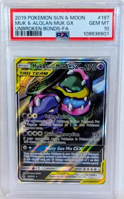 Pokemon Sun & Moon MUK & ALOLAN MUK Unbroken Bonds FA 197/214 PSA 10 💎 GEM MINT - Image 1