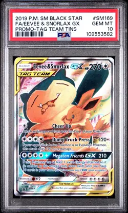 2019 POKEMON SM BLACK STAR PROMO #SM169 FULL ART/EEVEE & SNORLAX GX PSA 10 - Image 1