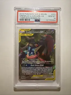 2019 Pokemon Sun & Moon 201 Greninja & Zoroark GX Unbroken Bonds Gem Mint PSA 10 - Image 1