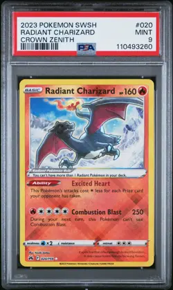 2023 POKEMON SWORD & SHIELD CROWN ZENITH #020 RADIANT CHARIZARD PSA 9 - Image 1