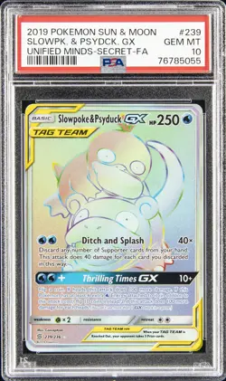 2019 POKEMON SUN & MOON UNIFIED MINDS #239 FULL ART/SLOWPOKE & PSYDUCK GX PSA 10 - Image 1